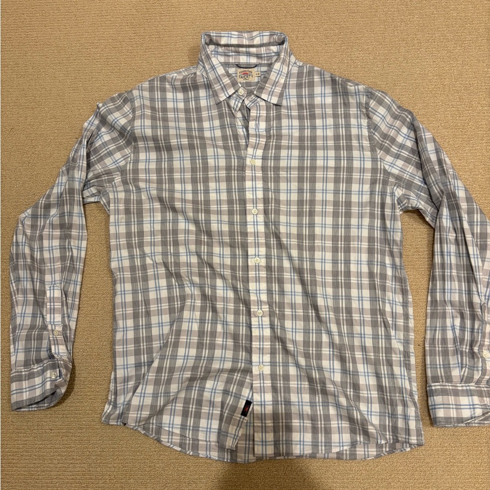 Faherty Blue and Gray Checkered Button-Down Shirt